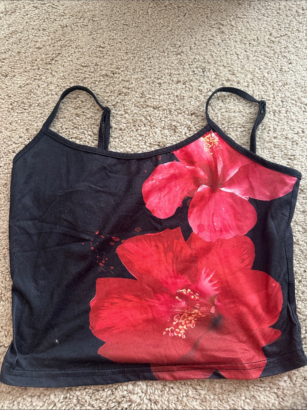 Floral Red & Black Cropped Cami Top